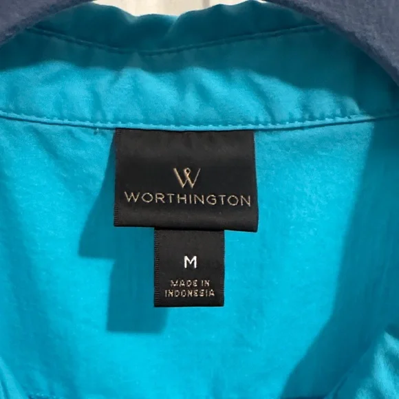 Worthington Turquoise Sleeveless Button-Down Shirt - Picture 2 of 5